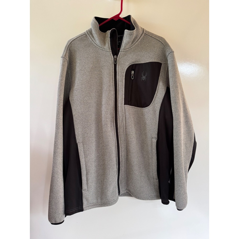 Spyder Mens XL Gray Waffle Knit Full Zip Fleece Lined Jacket 1900903